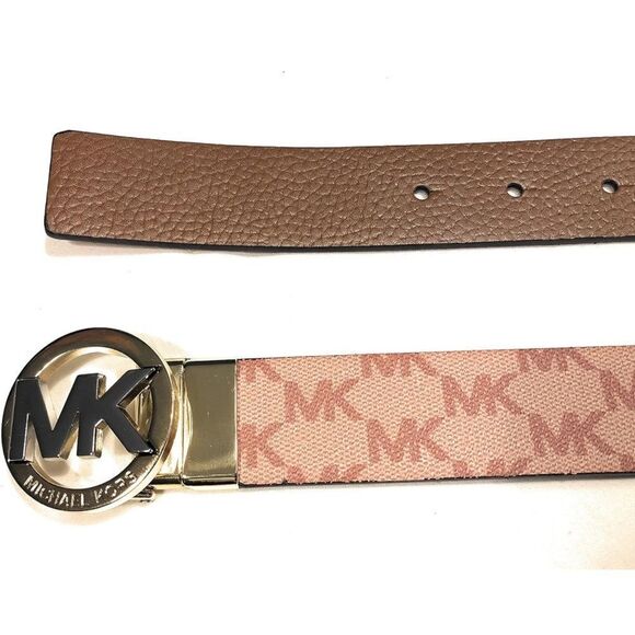 Michael Kors Logo Twist Pink MK/Brown Reversible Belt - Picture 8 of 16